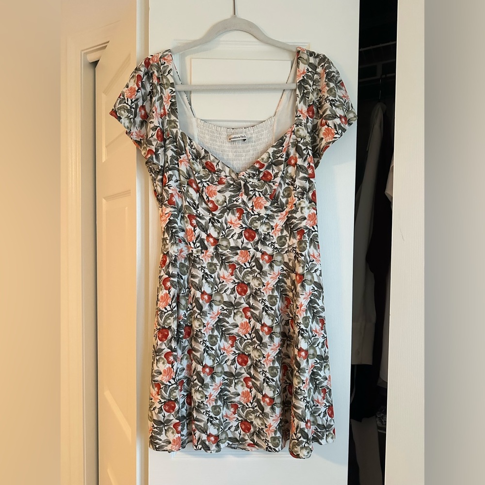 Abercrombie & Fitch Floral Mini Dress in White, Coral, and Olive